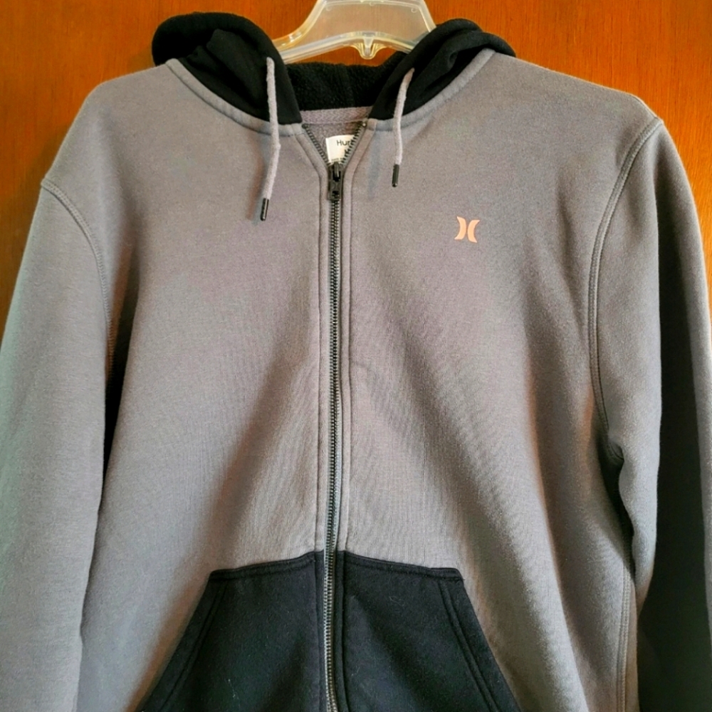 Hurley Fleece Gray and Black Zip-Up Hoodie
